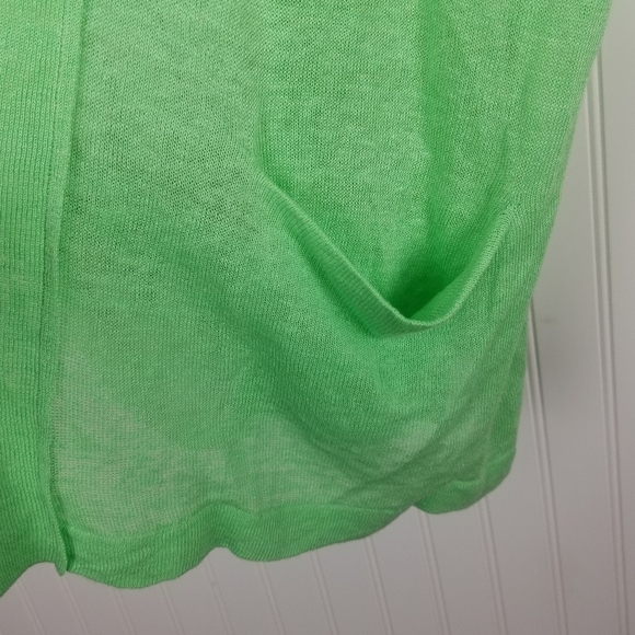 Chicos Womens Linen Open Cardigan Sweater Size 1 Medium Long Line Roll Tab Green - Picture 8 of 15